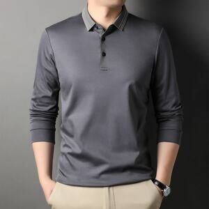 ATOM Steven Long Sleeve Polo Slim SIZE L Gray Shirt Ukraine 54 RUNS SMALL